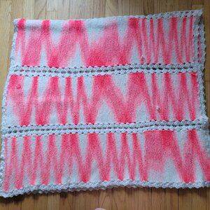 Handmade Hot Pink & White Knit Throw Blanket 60" X 38"
